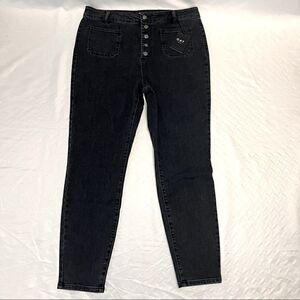 OAT NY High Rise Skinny Sailor Jeans Black Button Fly‎ Womens 32